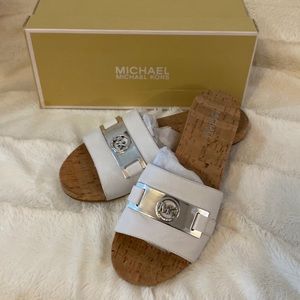 Michael Kors white leather slides